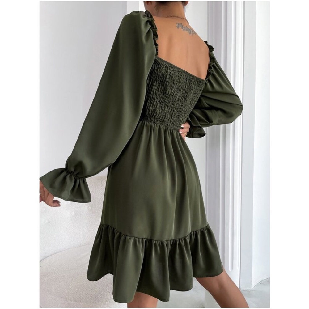 Boho Cream Flounce Ruffle Sleeve Mini Dress Minimalist - Picture 4 of 11